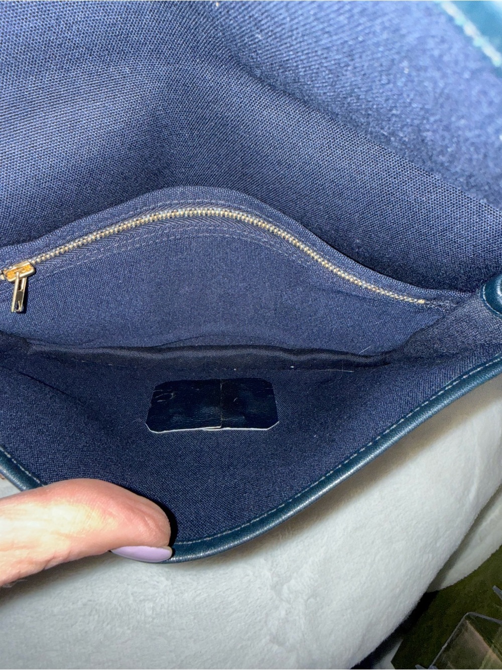 Celine Navy and Cream Triomphe Canvas Chain Shoulder Bag - Picture 8 of 9